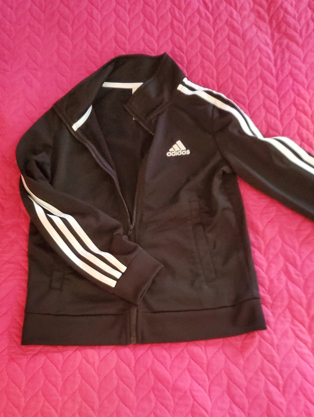 adidas Black Jacket with White Stripe Detail - Kids